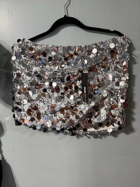 Fashion Nova Silver Sequin Mini Skirt